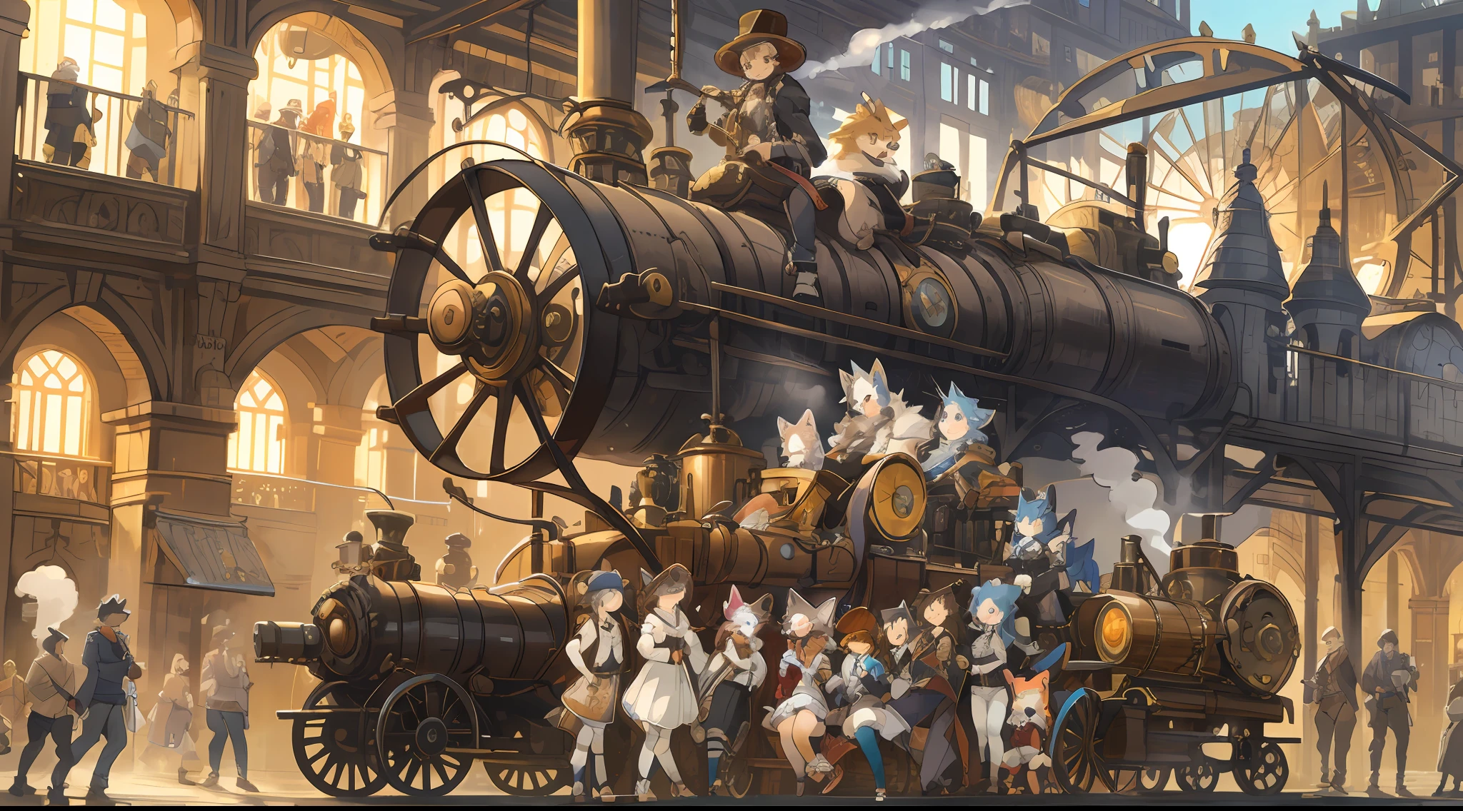 Anime characters are riding on a train in a train station - SeaArt AI