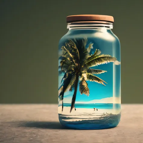 a realistic photo of summer in a bottle