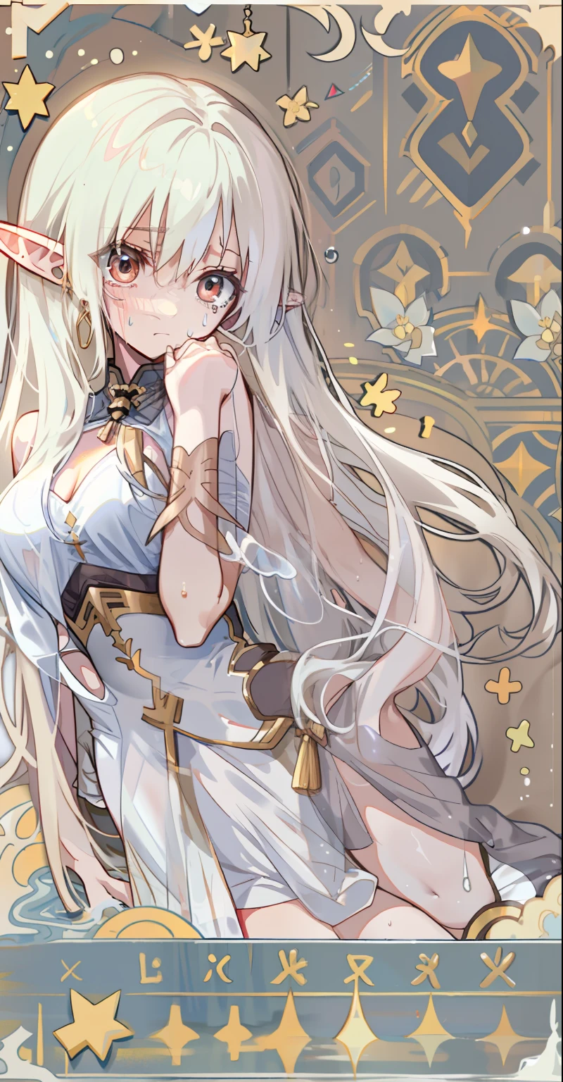 The white-haired loli wore a corset and white socks,Long flowing hair， Tights, Absolute realm， Sexy look, see - through, clear curvy details, Slender legs loom，White body，Hair is shiny，Delicate and shiny skin，Slender body，breast curtains，Naked chest，Upturned buttocks，Plump breasts，The body was soaked with sweat，Poor milk，Exposing the abdomen，The lower abdomen is firm，ears of elf，weeping，streaming tears，In the water，the angel's wings，Archangel