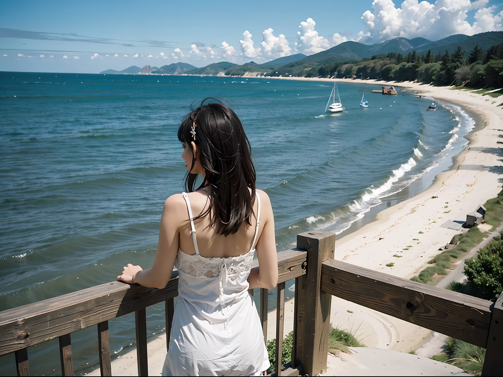 運輸, 閒暇, 女性, 娛樂, 后视图, 戶外的, 旅行, 崗樓, 水, 海岸線, 海滨, 觀看, 路, 遠足