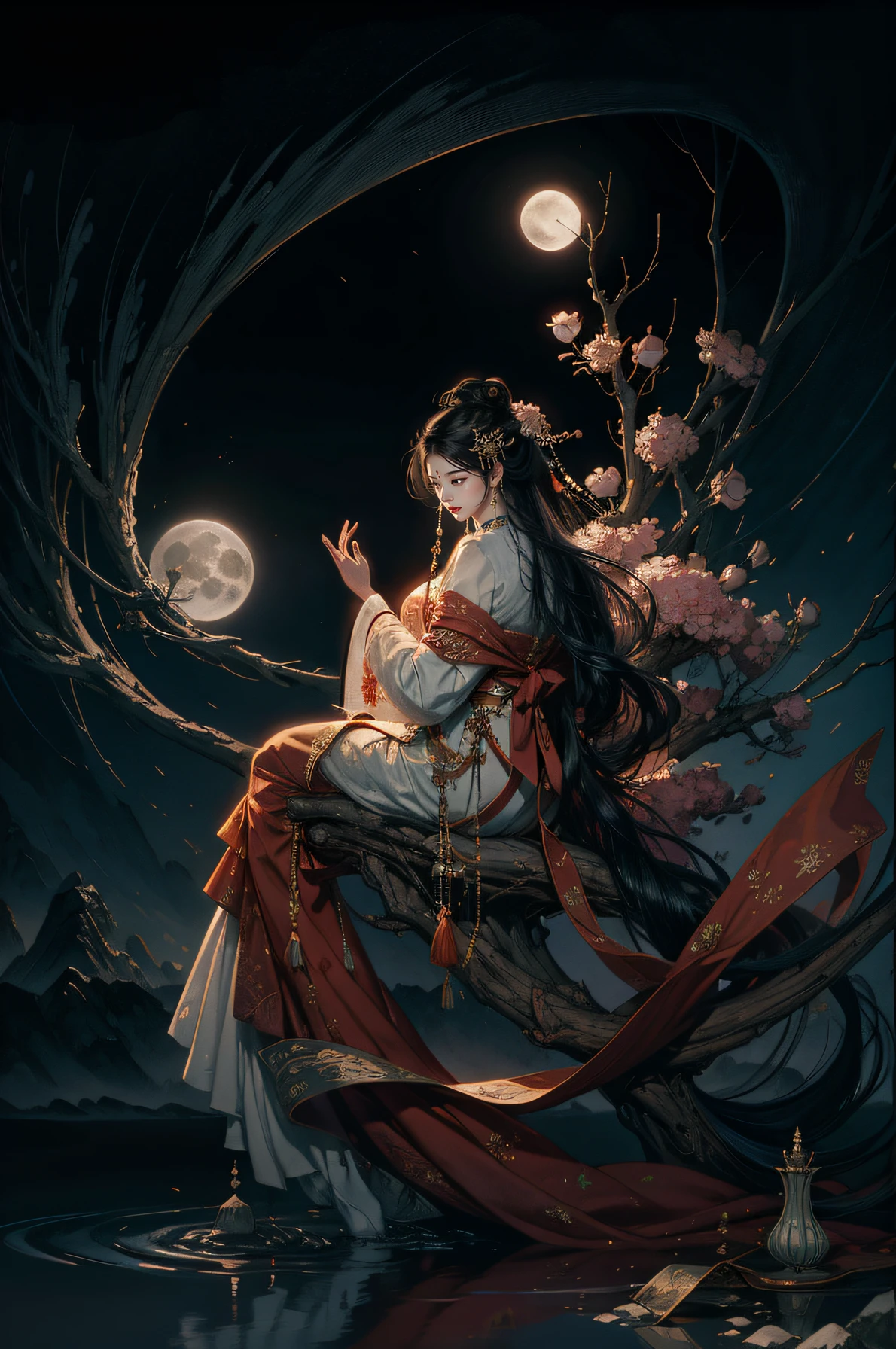 La cara lateral de la elegante y hermosa diosa del estilo chino.