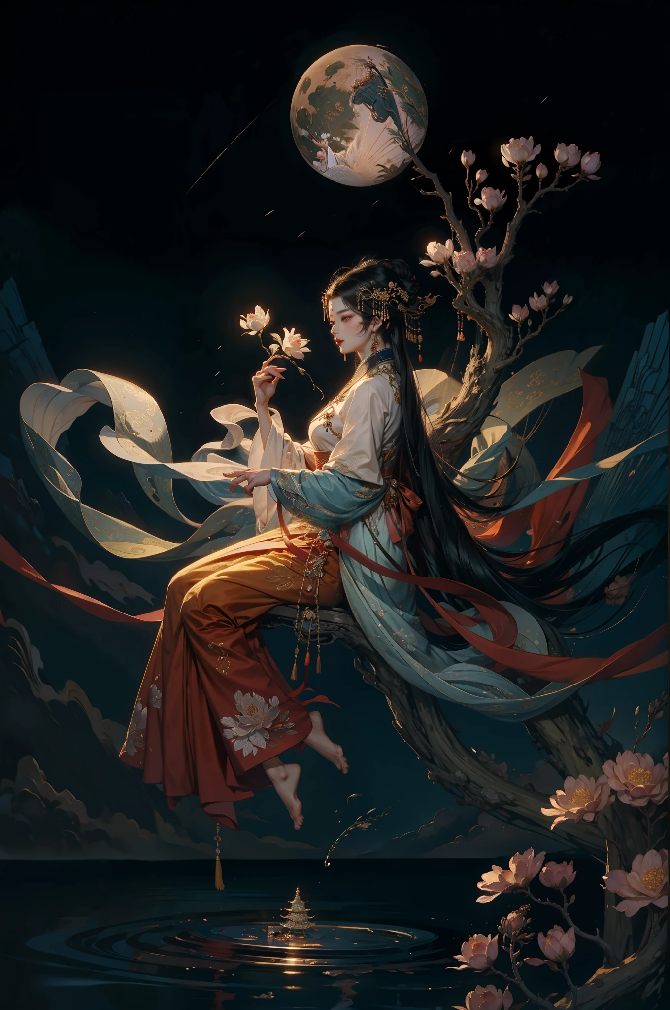 Боковое лицо элегантной и красивой богини в китайском стиле.