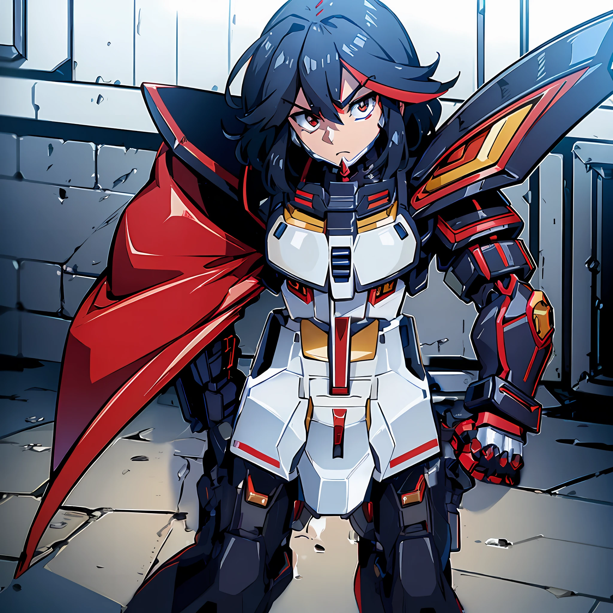 Heavy armor, thick gundam armor, robust Black and Red arms, White gloves, white gundam armored hands, Heavy armor Gauntlets, wide-cuff white gloves, White Armored Hands resting on hips