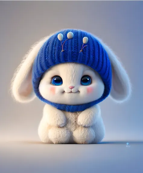 There is a white rabbit wearing a blue hat and a blue scarf, lovely digital painting, adorable digital art, cute 3 d render, Cute detailed digital art, Cute cartoon character, cute anthropomorphic bunny, Cute! C4D, cute character, cute artwork, Beautiful d...