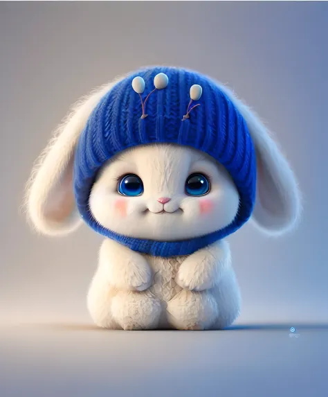 There is a white rabbit wearing a blue hat and a blue scarf, lovely digital painting, adorable digital art, cute 3 d render, Cut...