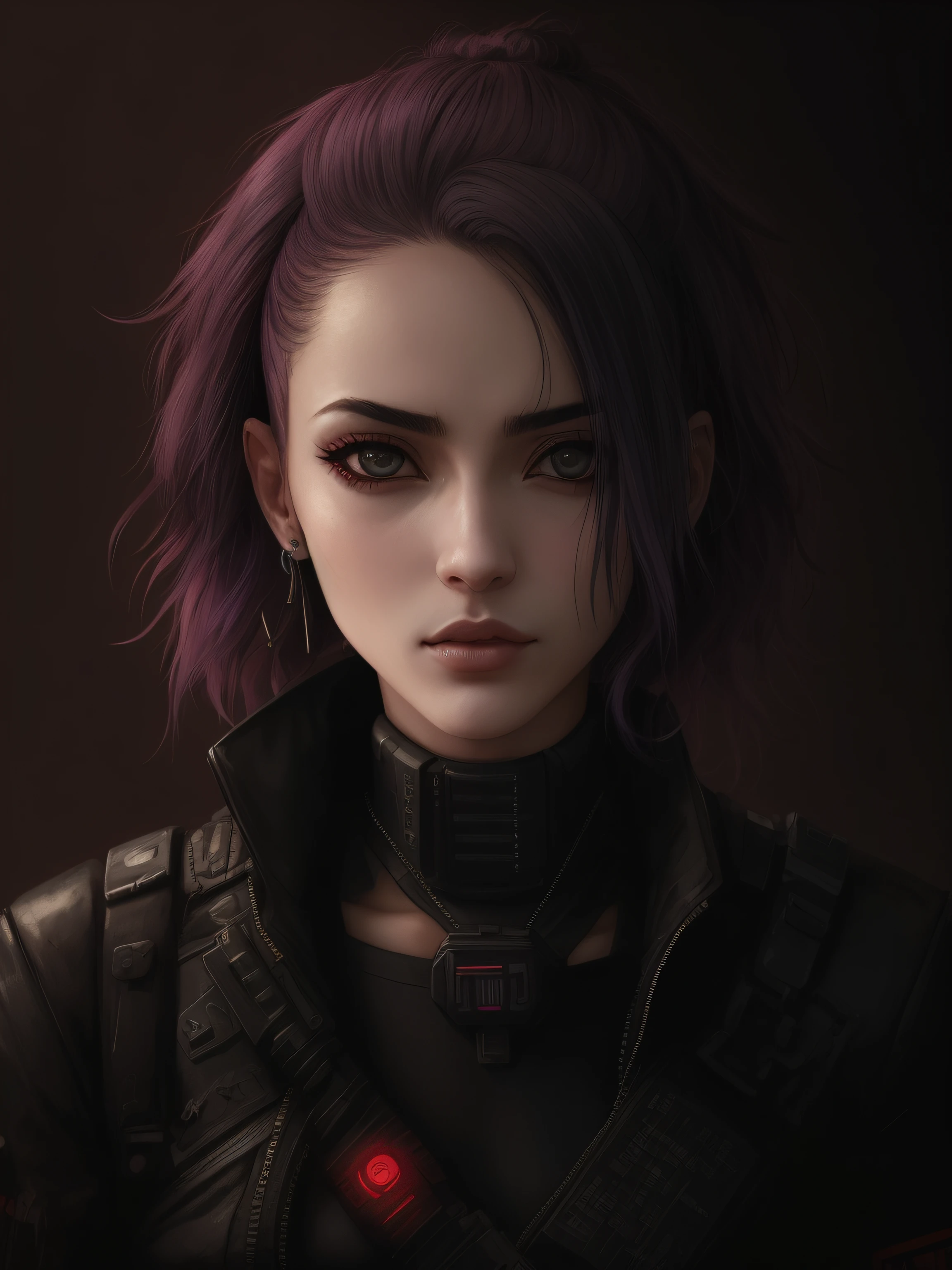 eine Nahaufnahme einer Frau mit langen Haaren und dunkler Jacke, O retrato da menina cyberpunk, retrato cyberpunk, cara bonita da menina cyberpunk, cyberpunk feminino, Retrato de um samurai cyberpunk, mulheres cyberpunk, mulher cyberpunk, Cyberpunk femme fatale, cyberpunk themed art,  de anime cyberpunk feminino, sehr süßer Cyberpunk-Samurai, sombreamento cyberpunk, Verführerische Cyberpunk-Dark-Fantasie, Retrato de um ciborgue cyberpunk