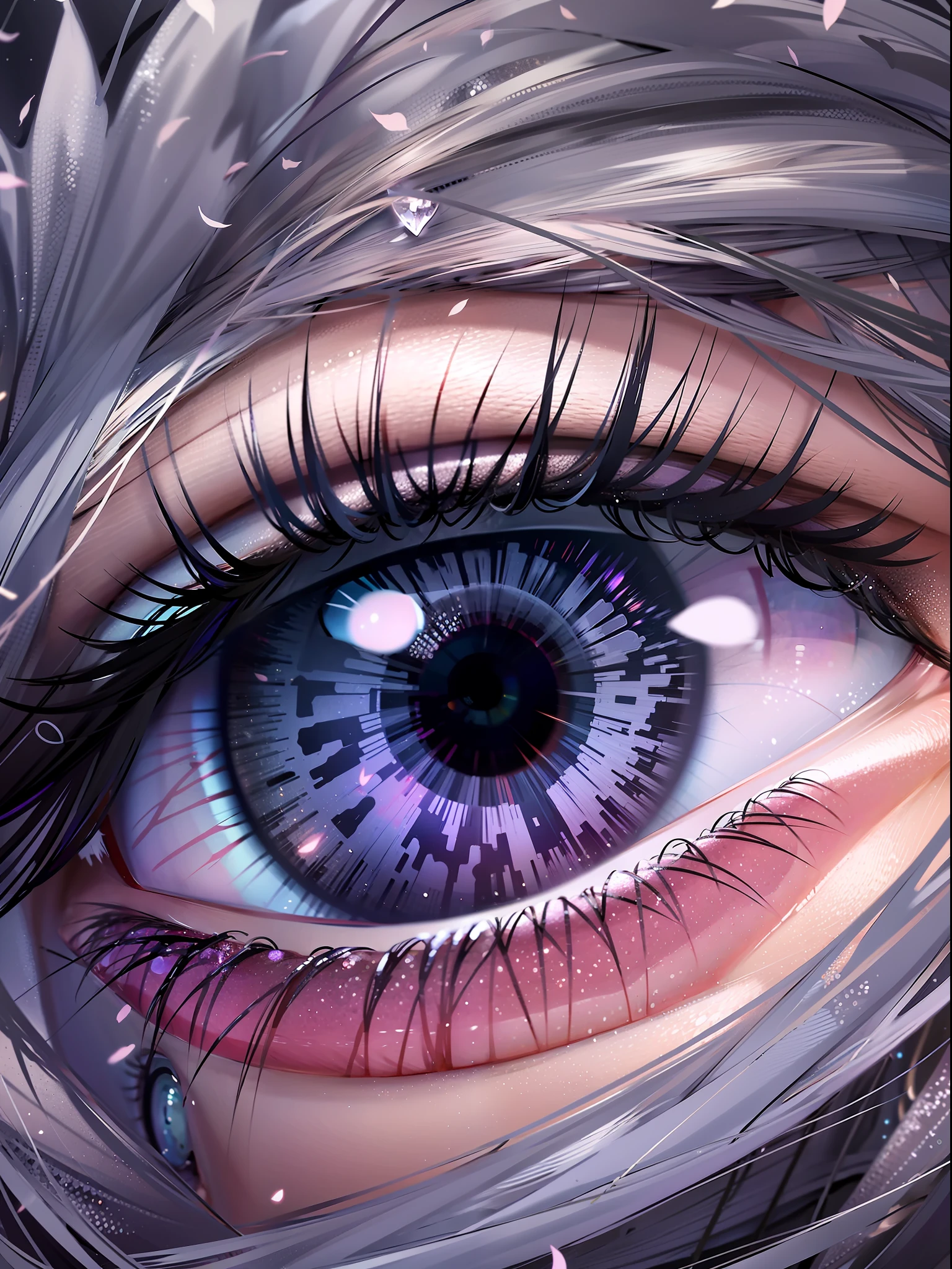 Lila Pupillen，Große Augendetails dargestellt，glitzernd，hochwertige Tapeten