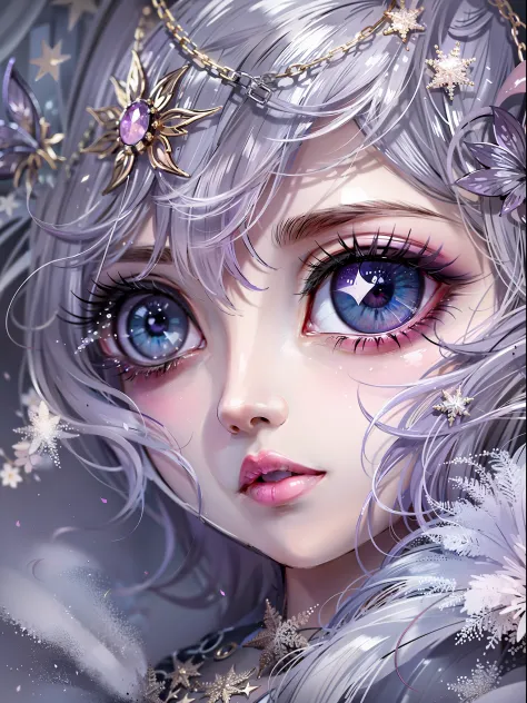 purple pupils，large eye details portrayed，glittery，high-quality wallpaper