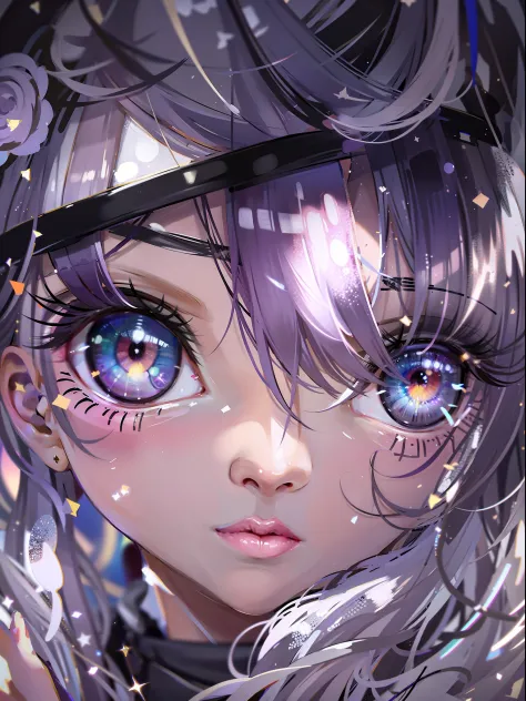 Purple pupils，Large eye details portrayed，glittery，high-quality wallpaper