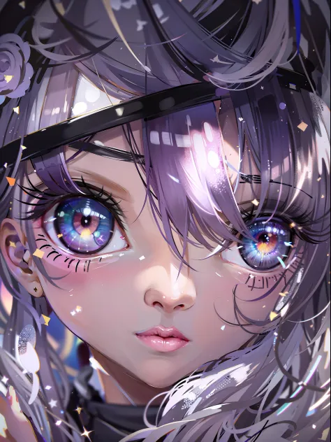 purple pupils，large eye details portrayed，glittery，high-quality wallpaper