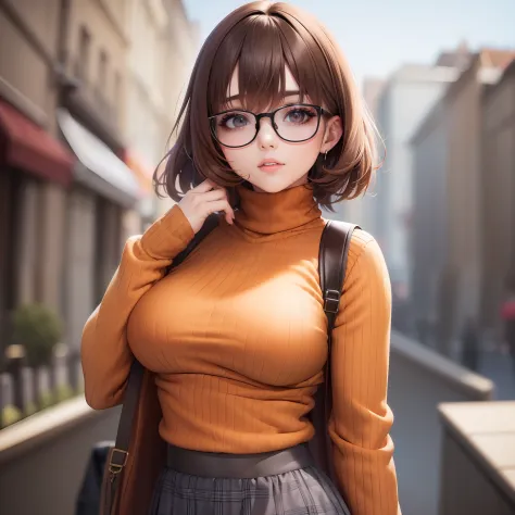(masterpiece:1.2), (best quality), (ultra detailed), (8k, 4k, intricate),(full-body-shot:1), (highly detailed:1.2),(detailed face:1.2), (detailed background),detailed landscape, ((portrait)), (dynamic pose:1.2) velma, 1girl, solo, breasts, looking at viewe...