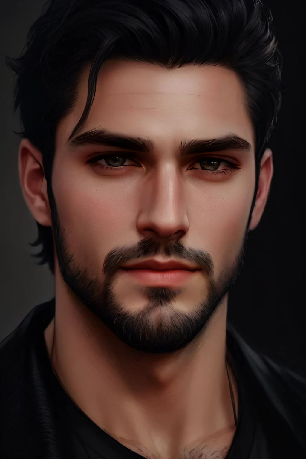 an upper body of a man with a short beard and a black shirt, realistic digital painting, ultra realistic portrait, detailed character portrait, handsome detailed face, realistic portrait, high quality portrait, highly detailed portrait, fantasy male portrait, ultra realistic digital painting, character art portrait, cinematic realistic portrait, accurate ultra realistic faces, detailed realistic face, realistic detailed face portrait