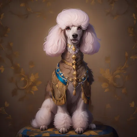 poodle, noble, elegance, luxurious attire, a variety of colors, aristmood, aristocratic background, ultra-definition, ​masterpie...