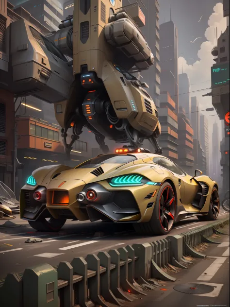 a futuristic sports car on the street of a futuristic city