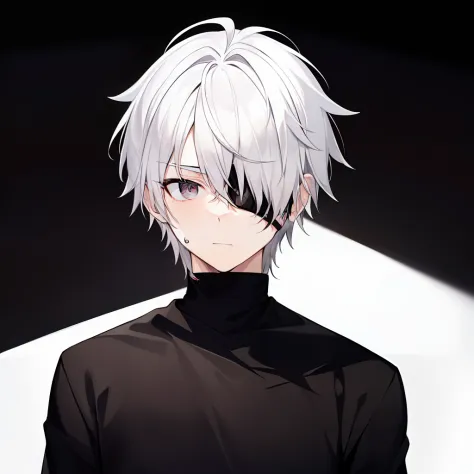 1man (adult), white hair, black shirt, black eyepatch