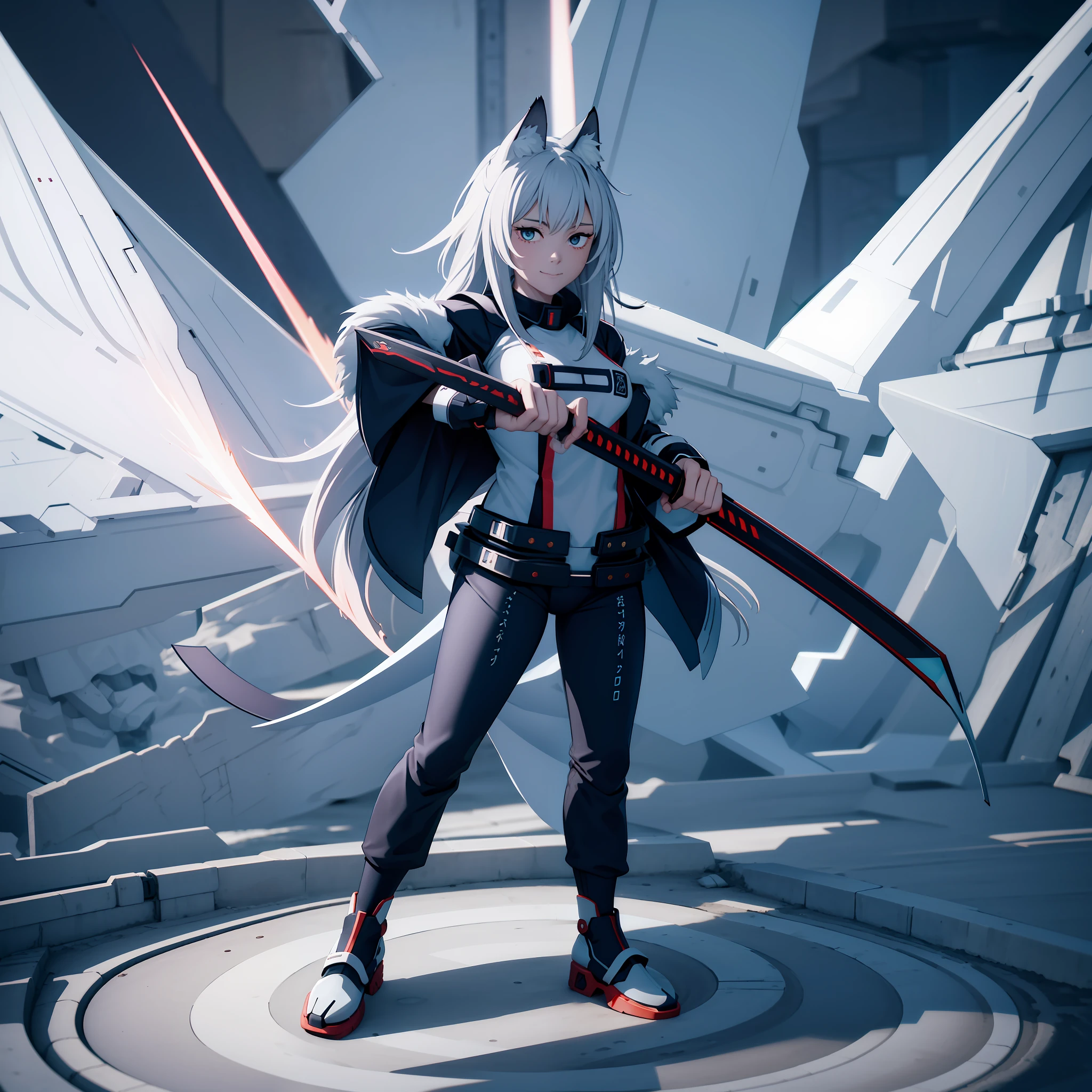 Anime girl with sword standing in a futuristic setting - SeaArt AI