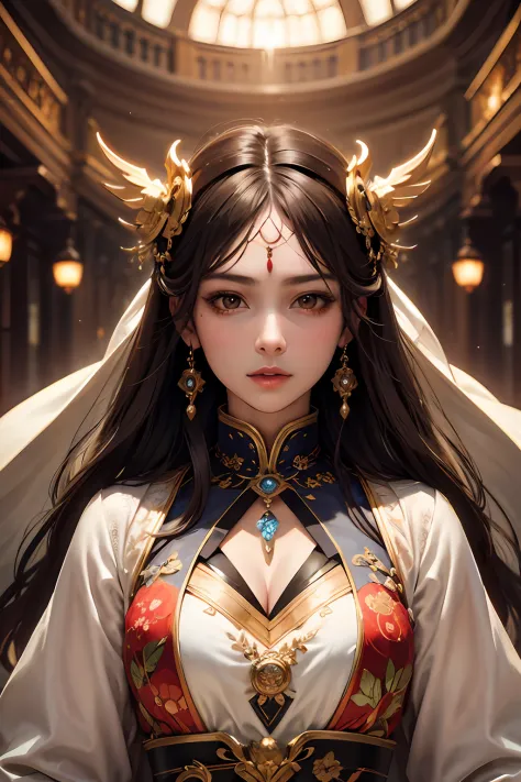 single female portrait，immortal，cultivating immortals，magic array，gorgeous costumes，中景 the scene is，ancient wind，best quality，hy...