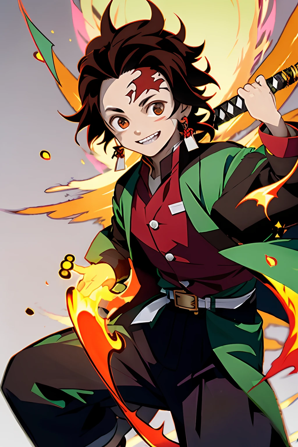 Anime character with a sword and a fire in his hand - SeaArt AI