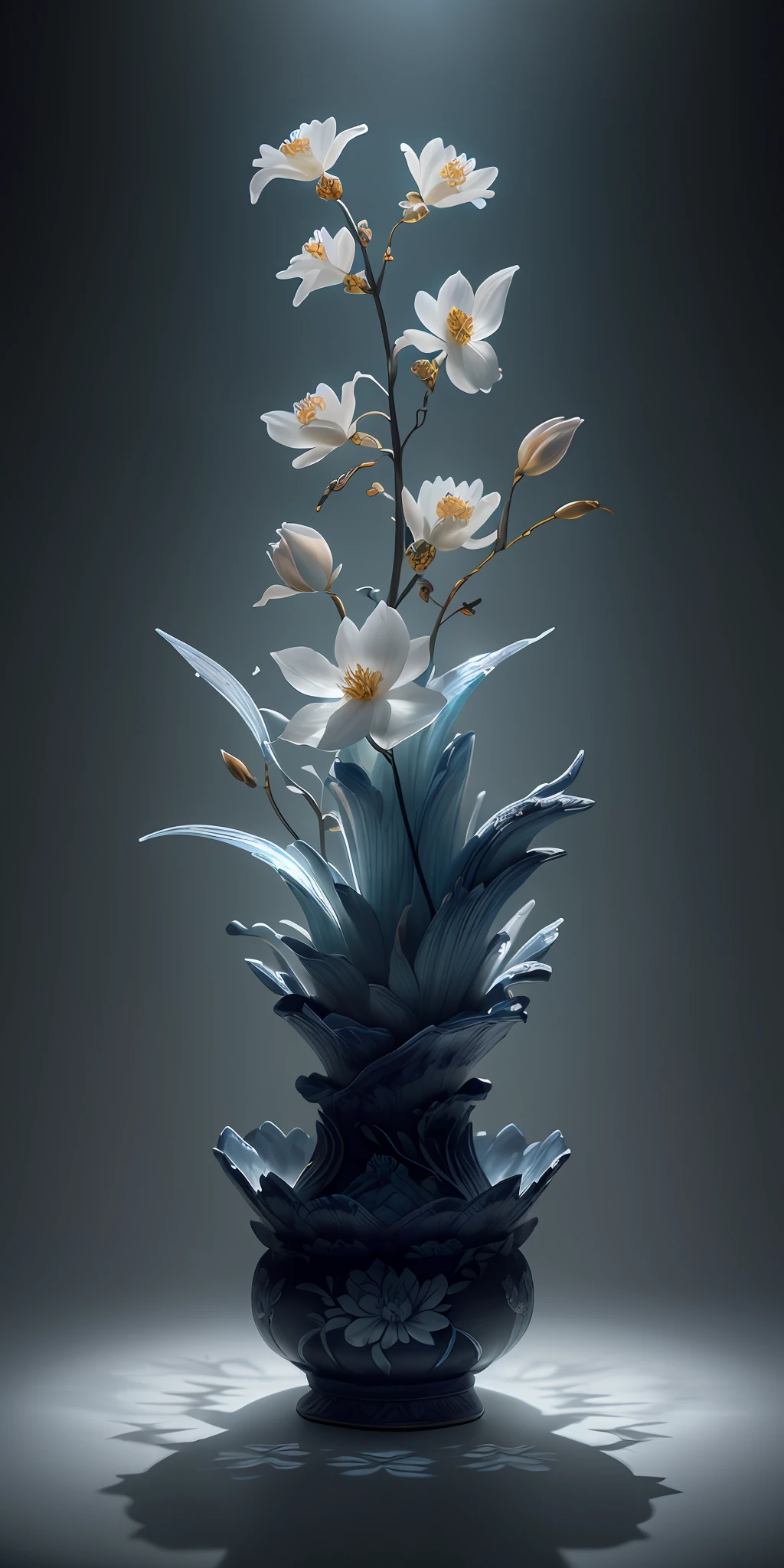 best quality, realistic, photorealistic,  ultra detailed, "Mountain of Flower and Fruit+Fairy+Chinese Architecture" highly detailed carving on "southern ice" porcelain,Ultra wide angle,Accent Lighting,Volumetric Lighting,backlighting, (detailed light),((an extremely delicate and beautiful)),dramatic_shadow,ray_tracing,hdr