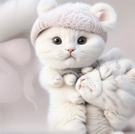 Araki cat in panda hat holds a bottle of Adel, smol fluffy cat wearing smol hat, cat drinking milk, A cute cat, Kawaii cat, Cute cat, the cutest kitten ever, cute cat photo, a cute little cat, it's wearing a cute little hat, Cute kitten, cute cute, cat wit...