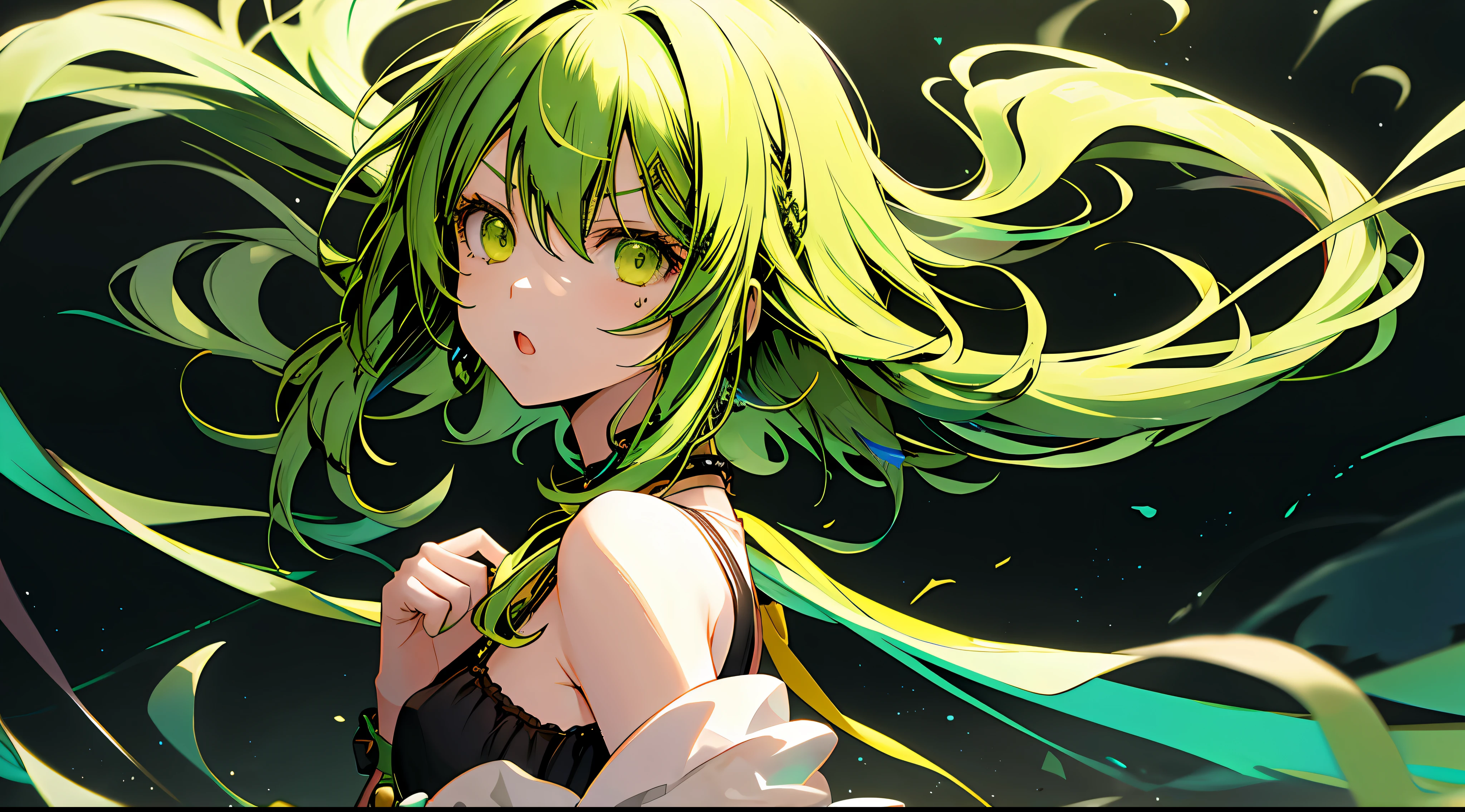 Chica anime con cabello largo y verde y ojos verdes. - SeaArt AI