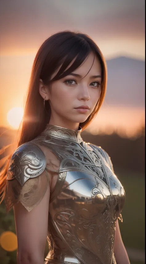 (masutepiece), (very intricate:1.3), (Realistic), Portrait of a girl, the most beautiful in the world, (Medieval armor), metal reflective, Upper body, Outdoors, Intense sunlight, far away castle, professional photograph of a stunning woman detailed, Sharp ...