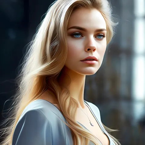 high weist image of  young blonde beautiful girl portrait that  resilience, and beauty. Feyre's portrait should frame her face, ...