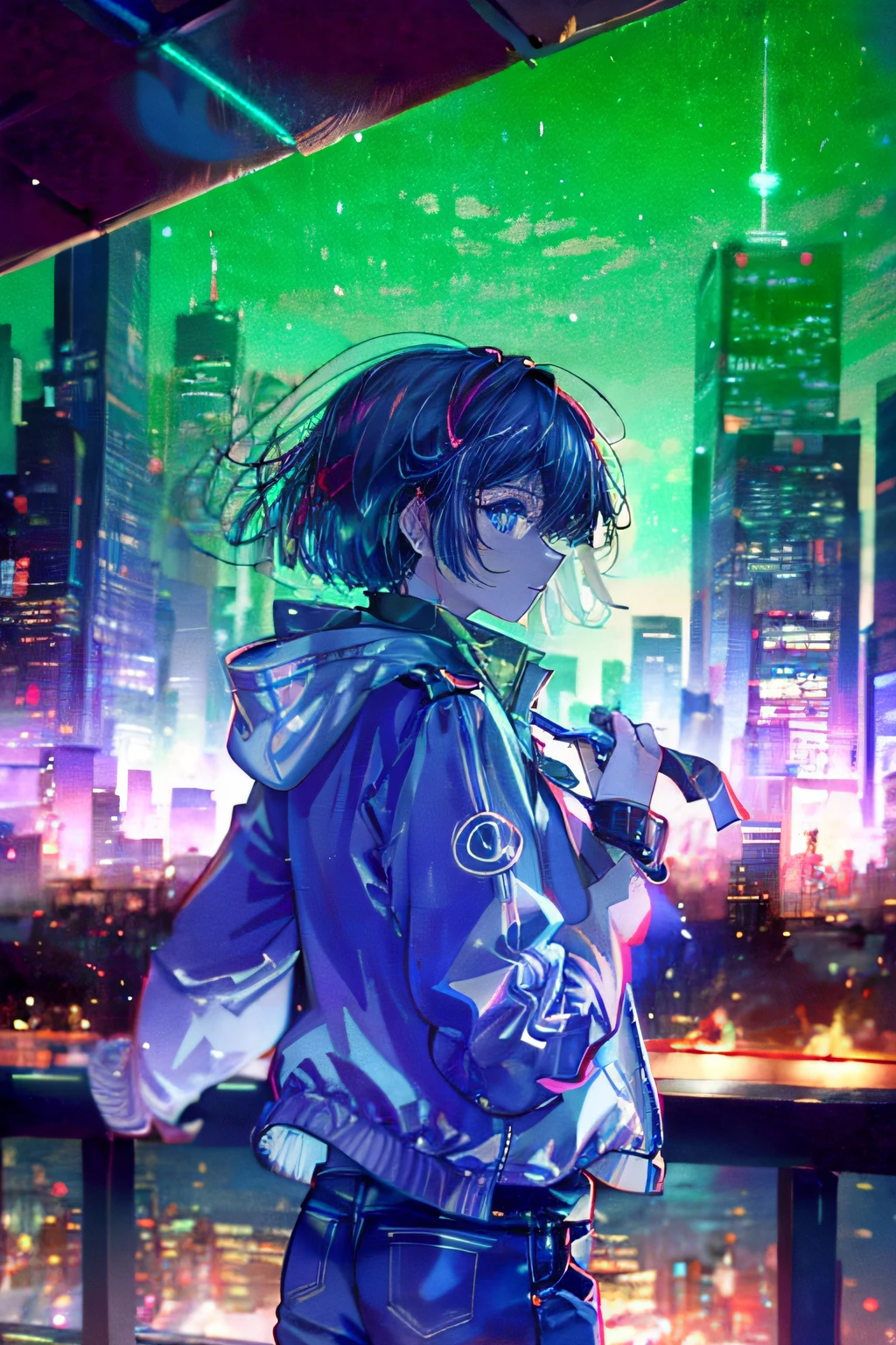 fille cyberpunk　villes futuristes　souffle du vent