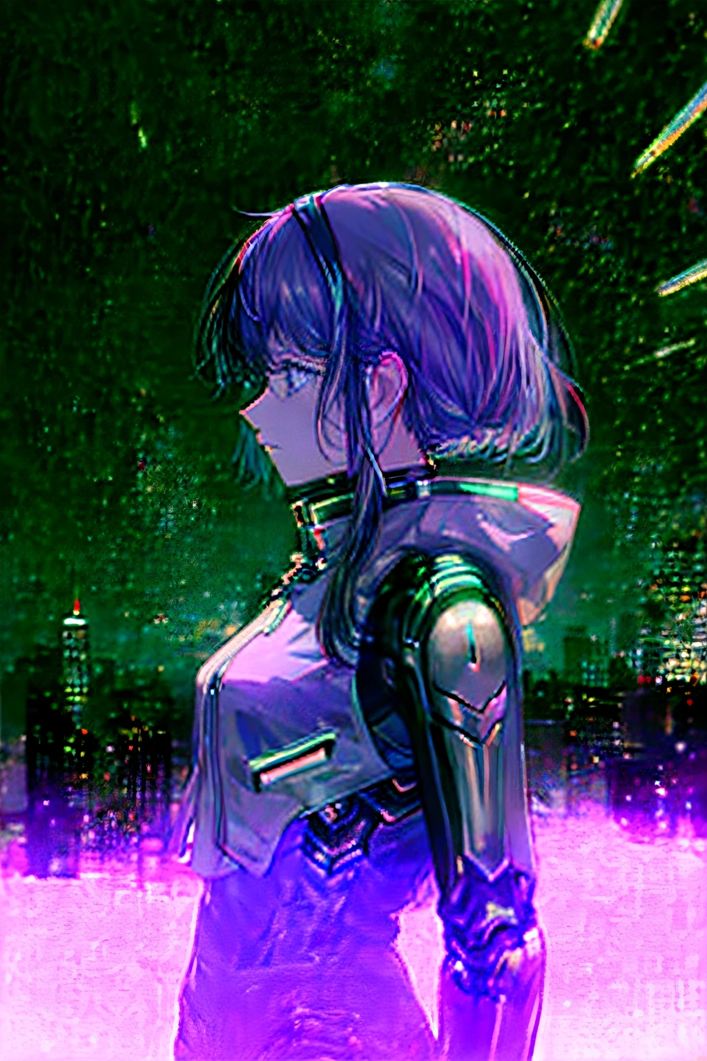 cyber punk Girl　Futuristische Städte　Mädchen im Profil