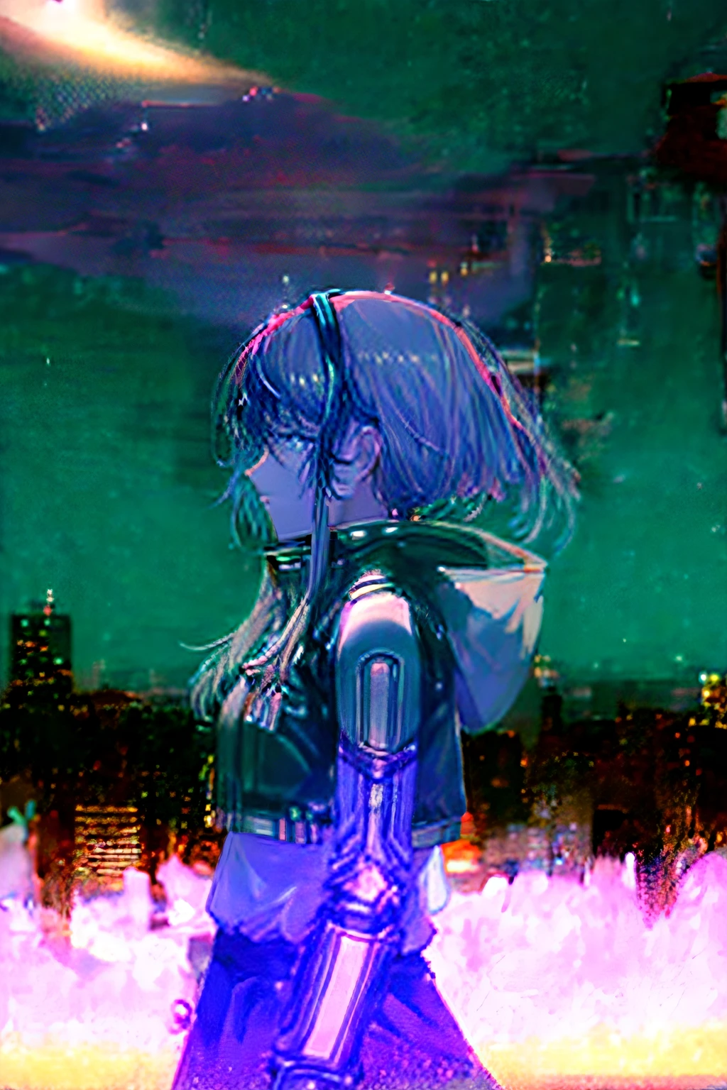 cyber punk Girl　futuristic cities　Girl in Profile