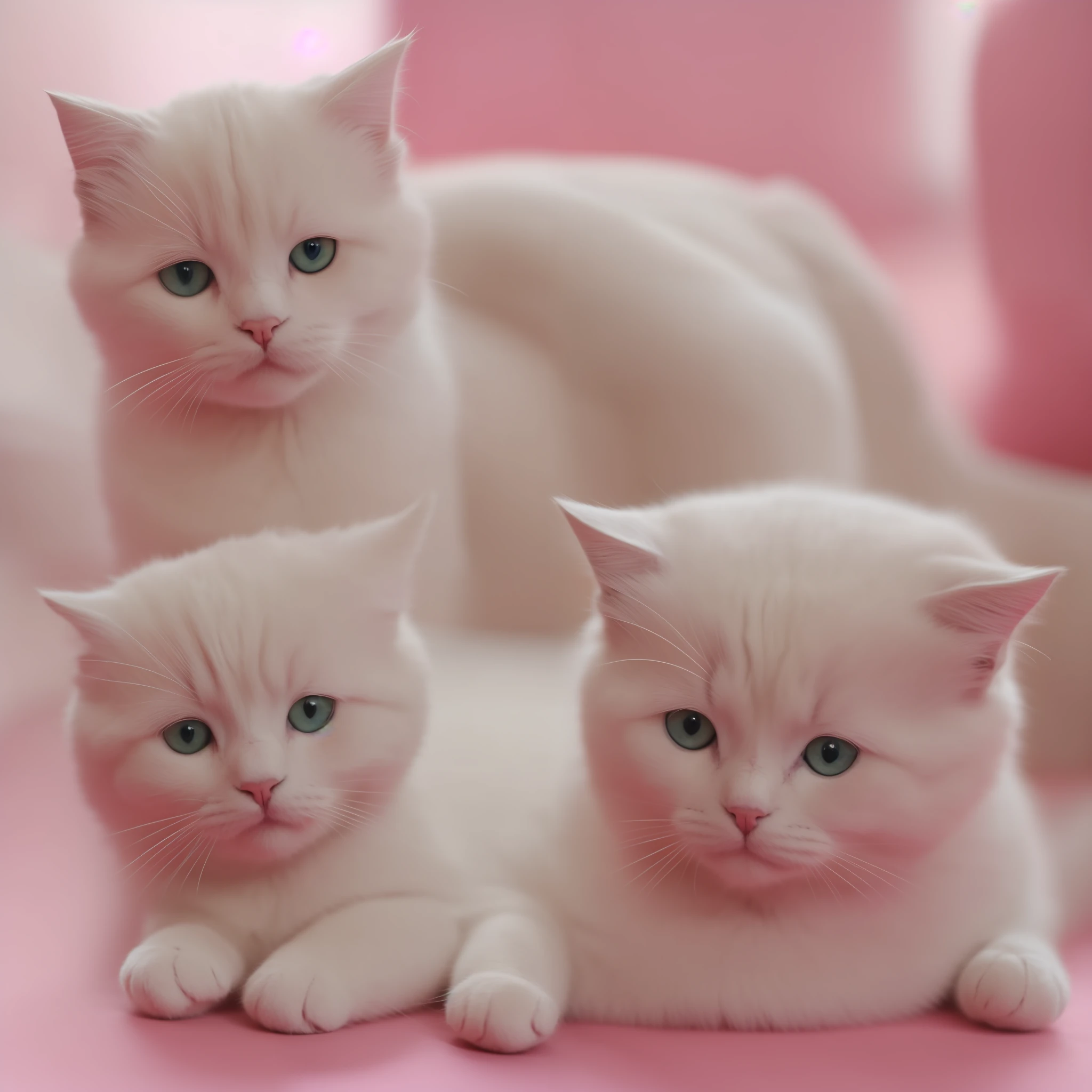 (catss：1.5)，Cute cats，shaggy，largeeyes，languid，Small paws，gentle expressions，Pink nose，Cute pose，orange cat