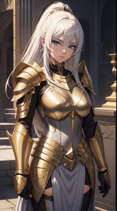 tmasterpiece，hoang lap，finely detailled，HDR，Highly detailed gilded armor，shinning armor，Realistic PLD_armor，Female knight in arm...