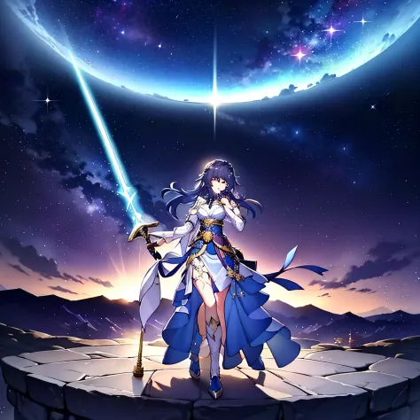 Starlight Knight，Maiden Knight，The sword smelted by the stars，The light of the stars，Beautiful female，korean people，Beautiful girl with innocence，The stars shine，Sword in the stone，taboo，Star eclipse，Starlight，lightsabers，