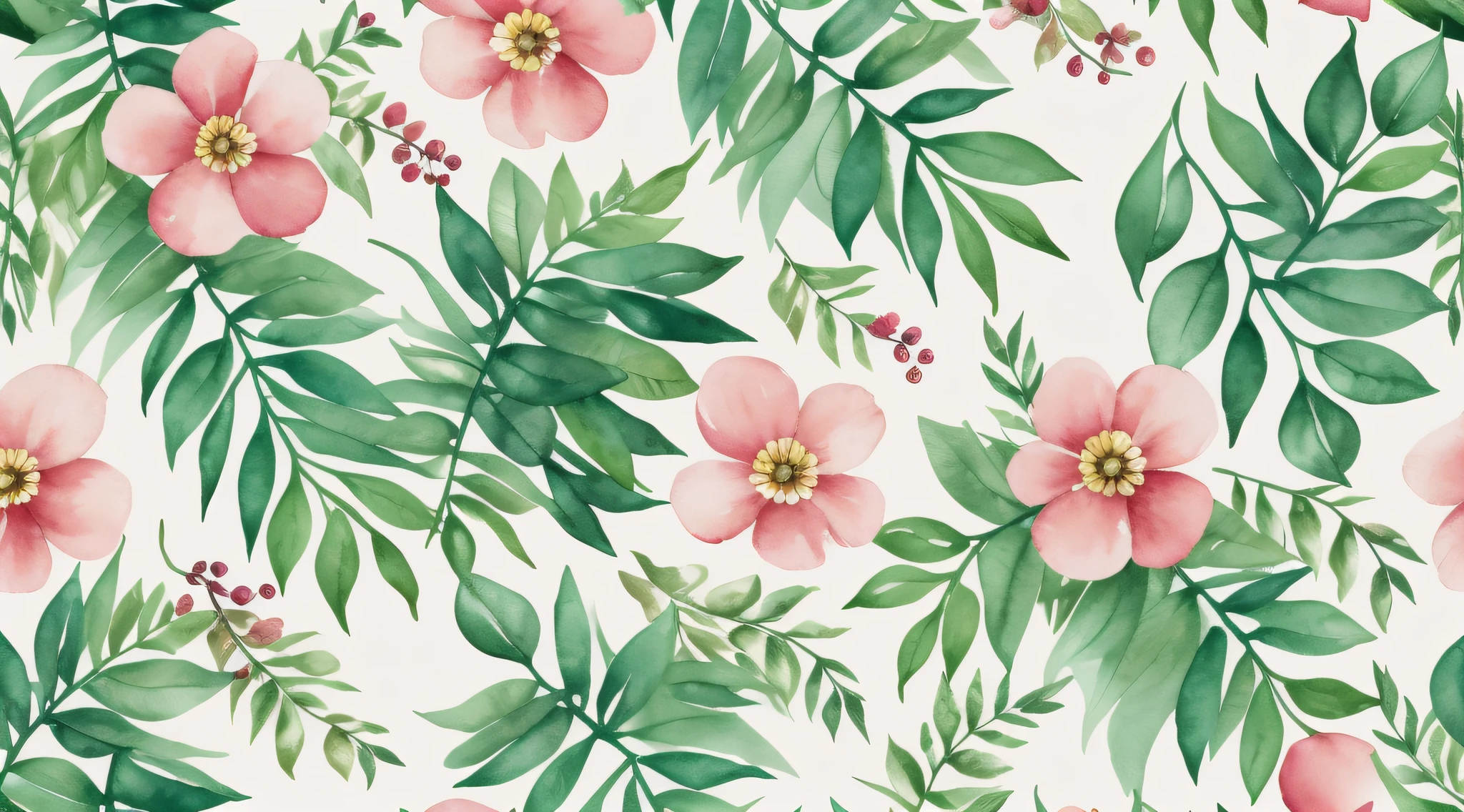 美麗花朵的水彩圖案, 浆果, 蕨类植物, 樹葉, 平靜的色彩 #3b4195 彩色背景. 水彩紙紋理.