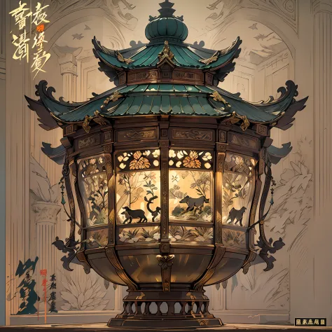 A palace lamp of the lamp shadow beef made of a sugar rack，There are rich image patterns on the lamp surface，The overall palace ...