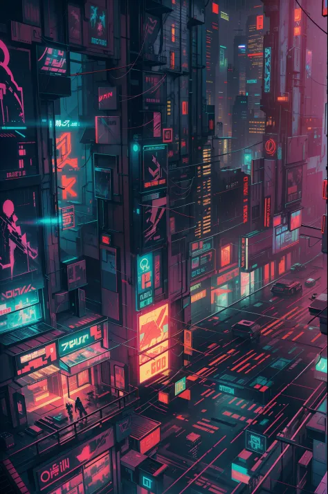 "Inside the Matrix: surreal cyberpunk cityscape, glitchy visual effects, neon lights, futuristic skyscrapers, cascading code, dark alleyways, mysterious figures, digital rain, augmented reality, dystopian atmosphere"