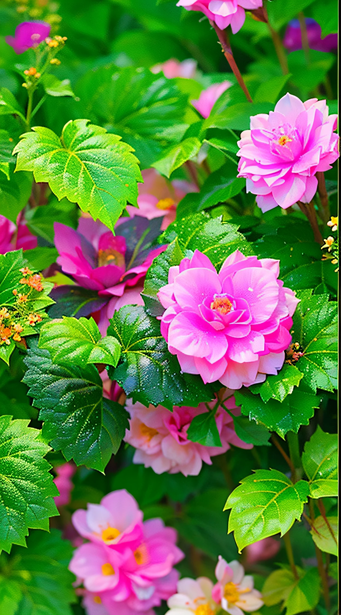 fotorealistisch，In der Mitte eines Gemäldes steht eine wunderschöne Begonie,4K HD details，Wunderschöne digitale Kunstwerke, detaillierte Blumen , zauberhafte bunte Blumen, Mehrschichtiges Grün，schönes digitales Gemälde, Hintergrundbild in HD, buntes HD-Bild, schöne Blumen, elegante digitale Malerei