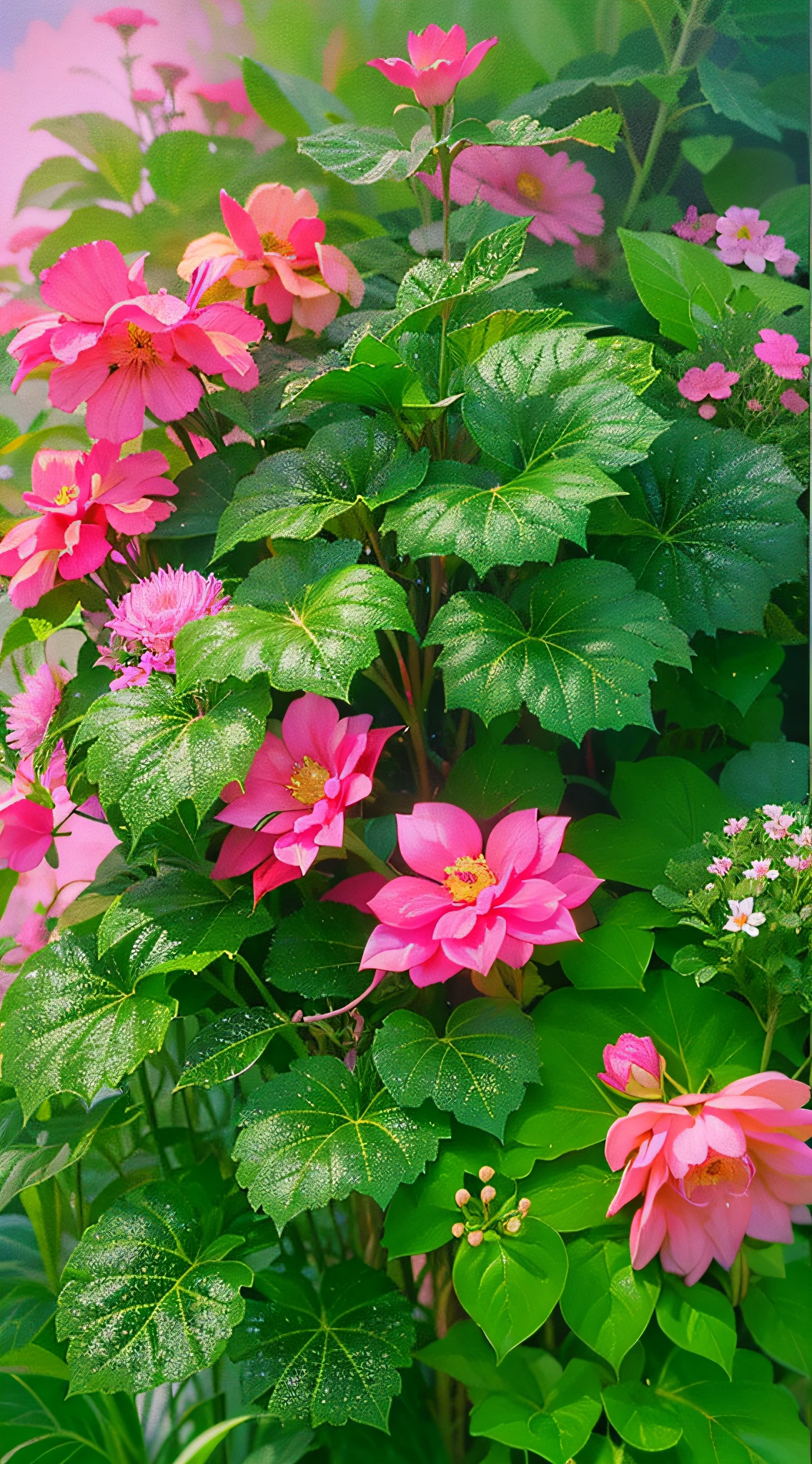 fotorealistisch，In der Mitte eines Gemäldes steht eine wunderschöne Begonie,4K HD details，Wunderschöne digitale Kunstwerke, detaillierte Blumen , zauberhafte bunte Blumen, Mehrschichtiges Grün，schönes digitales Gemälde, Hintergrundbild in HD, buntes HD-Bild, schöne Blumen, elegante digitale Malerei