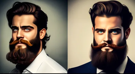 on one side the picture of a bearded man with the sad expression, on the other side the picture of a bearded man with the cheerf...