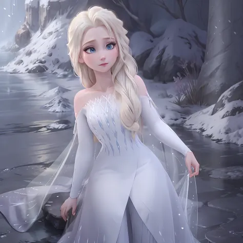 snow_queen_elsa, (blonde hair),Look to the right,