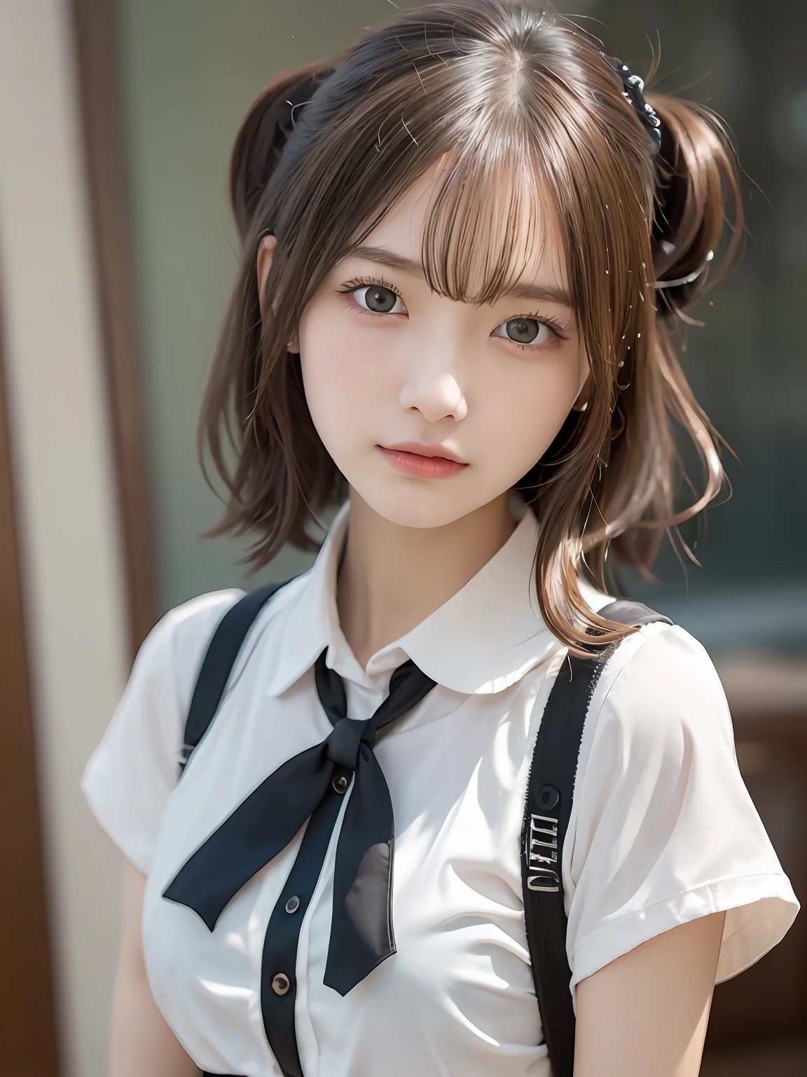 tmasterpiece，top-quality，offcial art，Highly detailed CG Unity 8K wallpapers，Like schoolgirls，16yo girl，very delicate beautiful，超A high resolution，（realisticlying：1.4），Golden hour lighting，（The upper part of the body），（Platinum shorthair：0.8），（puffy eye），looking at viewert，facingfront，ssmile，JK skirt，Uniforms，（jiayi：1.5）， tmasterpiece， best qualtiy， RAW photogr， realisticlying， the face， Incredibly Ridiculous res， beuaty girl， depth of fields， A high resolution， ultra - detailed， finedetail， The is very detailed， Extremely detailed eyes and face， Sharp pupils， realistic pupil， tack sharp focus， cinmatic lighting