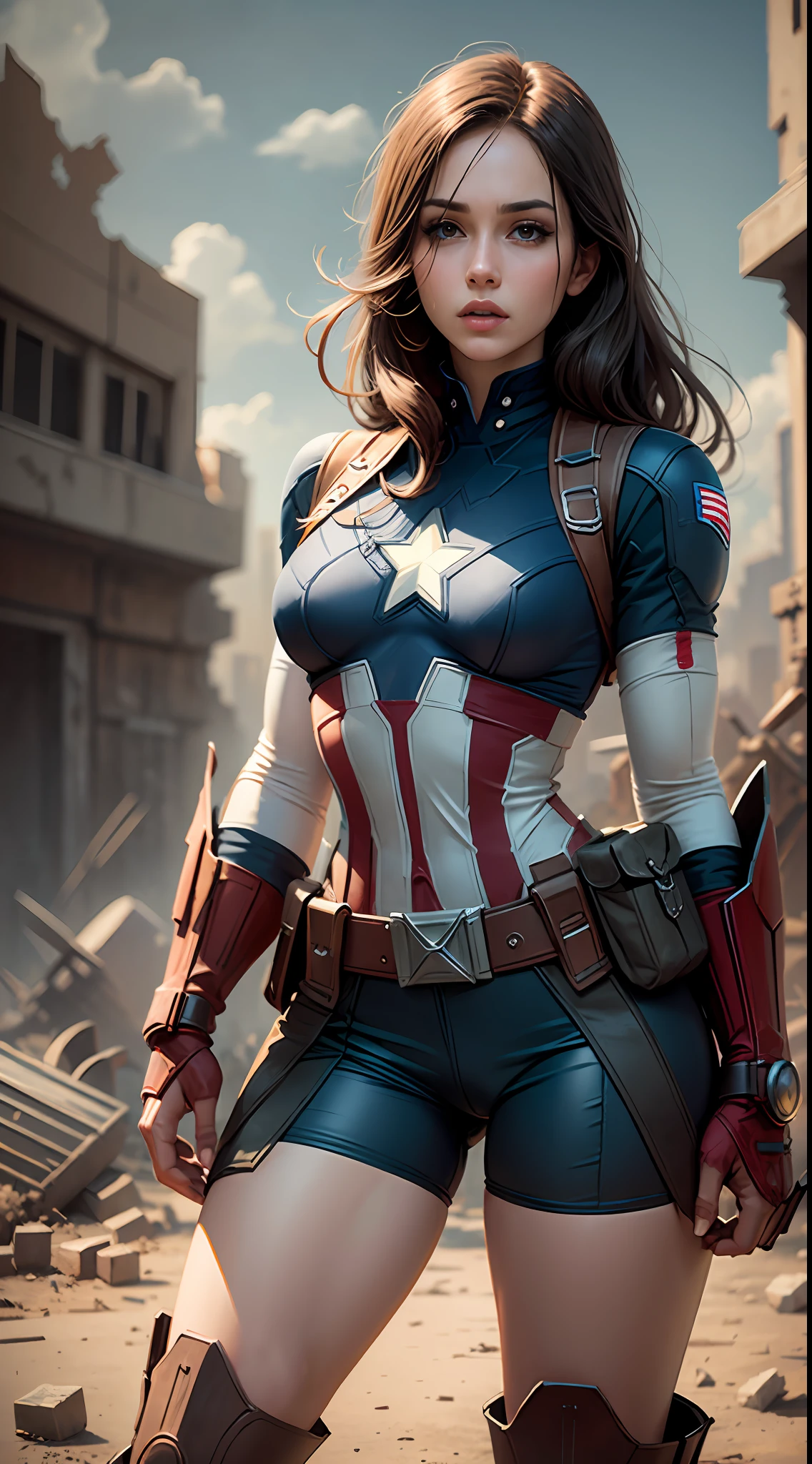 Female version of Captain America background mechanical ruins