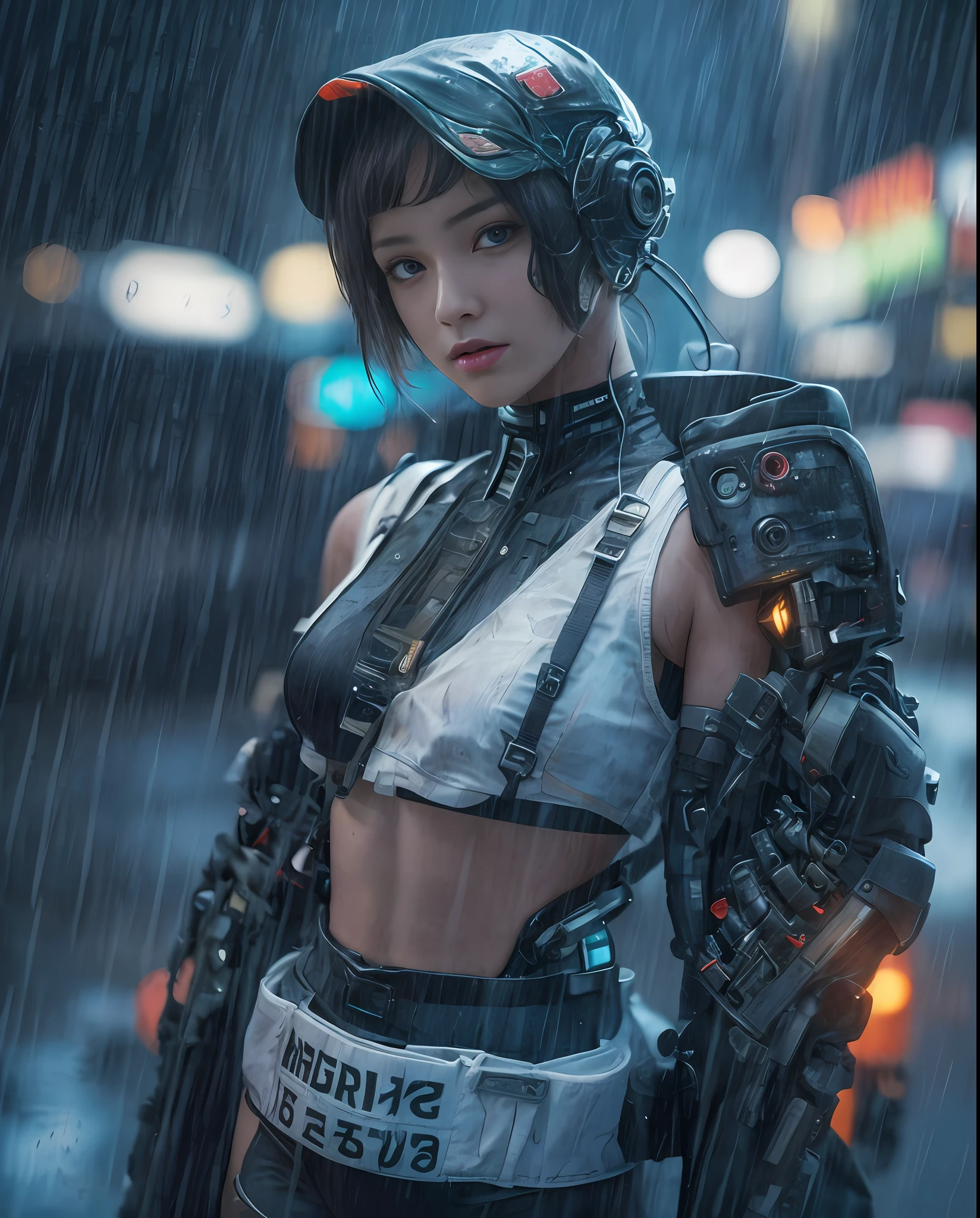 A close up of a woman in a futuristic outfit holding a gun - SeaArt AI