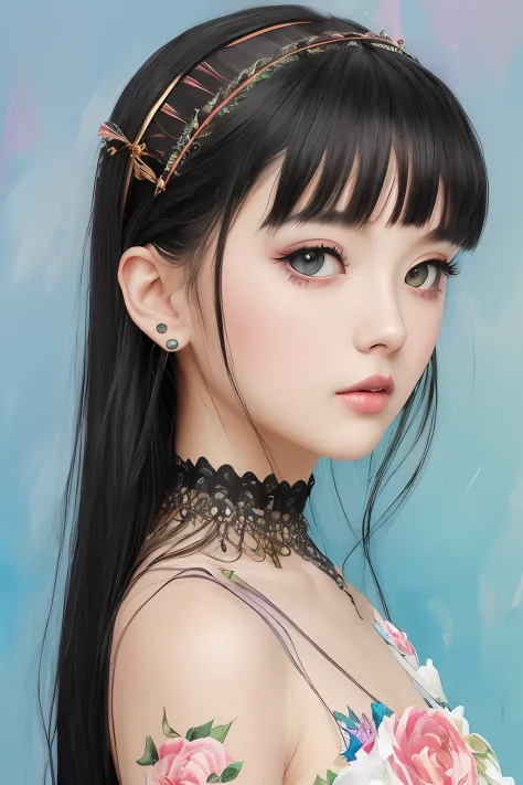 Colorful beautiful girl:Gil 8 years old、hair messy、an oil painting、soft skin perfect face、blue yellow colors、Add light purple and purple、Adding bright red、intricate-detail、Splash Screen、8K分辨率、​masterpiece、cute  face、ArtStation Digital Painting Smooth Very ...