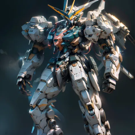 whole body picture, Gundam Mech, Machinary, The frontal of the character, reflective light, hyper HD, A high resolution, High detail, Chiaroscuro, Sparkle, Ray tracing, Cinematic lighting, high detail, chiaroscuro, sparkle, ray tracing, reflection light, c...