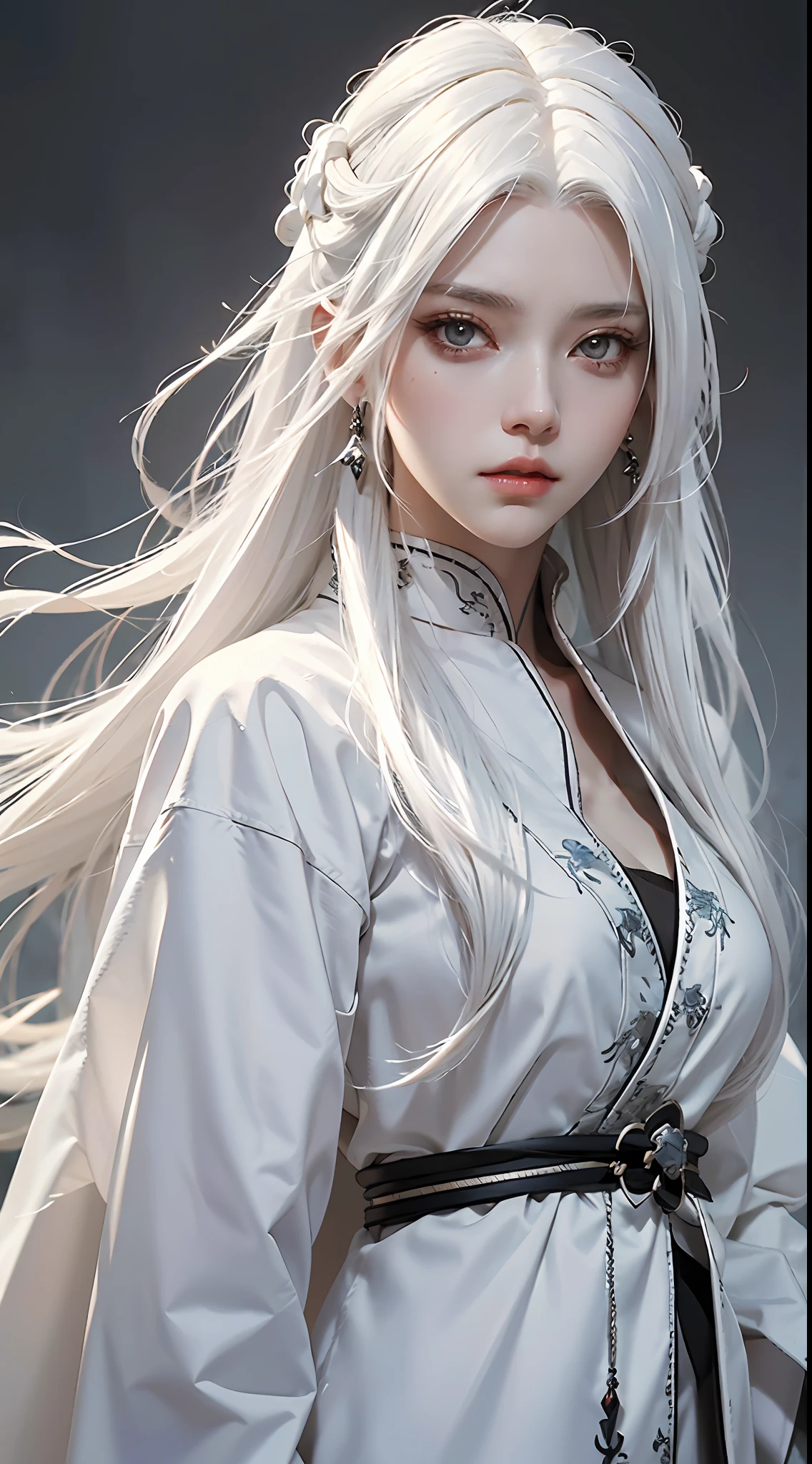 a close up of a person with white hair and a sword, white haired deity, with white long hair, with long white hair, artwork in the style of guweiz, white haired, guweiz, handsome guy in demon slayer art, beautiful character painting, by Yang J, white-haired, guweiz on pixiv artstation, anime character