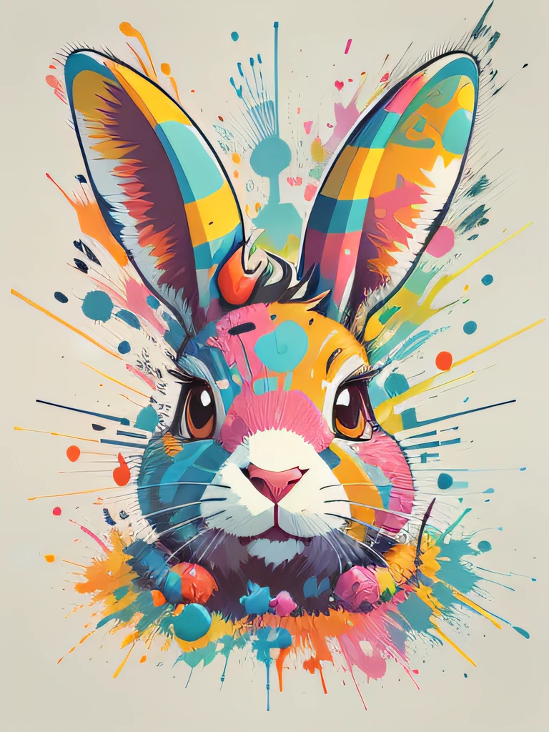 A Colorful Rabbit With A Big Ears And A Colorful Face - Seaart Ai