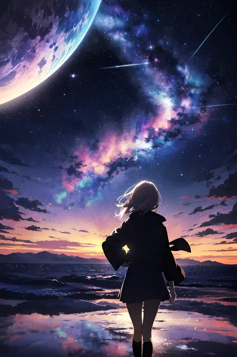 Anime girl looking out the window in a space full of stars, 4k anime wallpaper, anime wallpaper 4 k, anime wallpaper 4k, anime art wallpaper 4k, anime art wallpaper 4k, Anime art wallpaper 8k, anime style 4 k, girl looks at the space, amazing wallpapers, e...