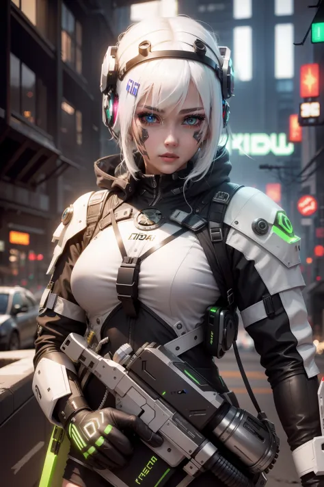 Girl, white hair, nvidia, cyberpunk