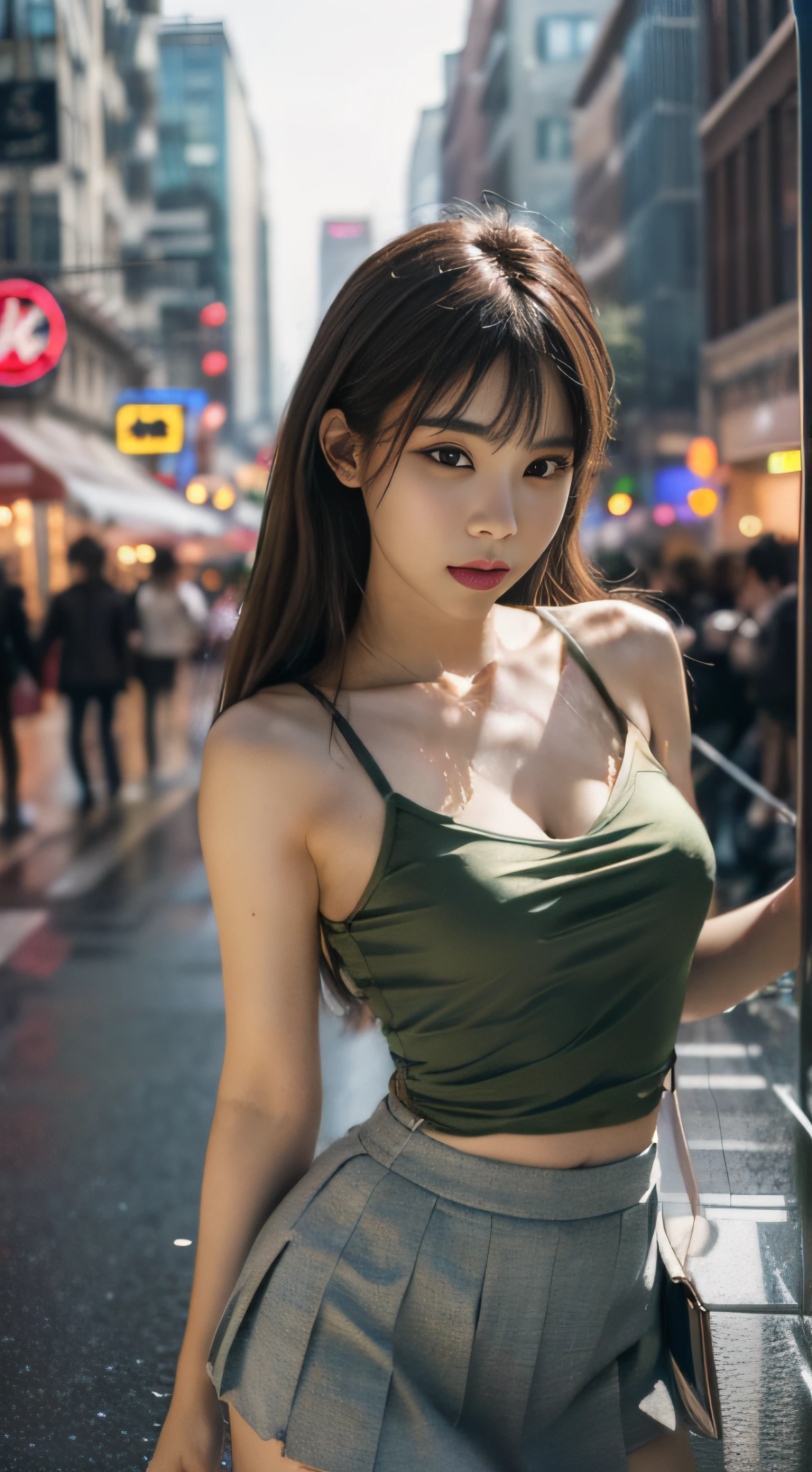 A close up of a woman in a skirt posing for a picture - SeaArt AI